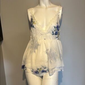 White with blue and green floral camisole